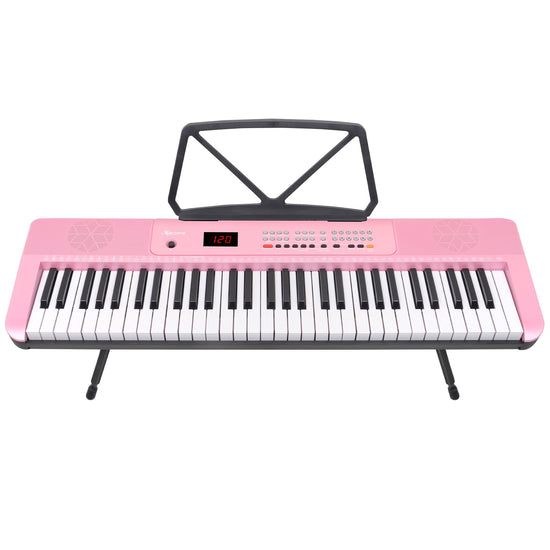 Karrera 61-Key Electronic Piano Keyboard with LED and Folding Stand in Pink CHJ-SD1