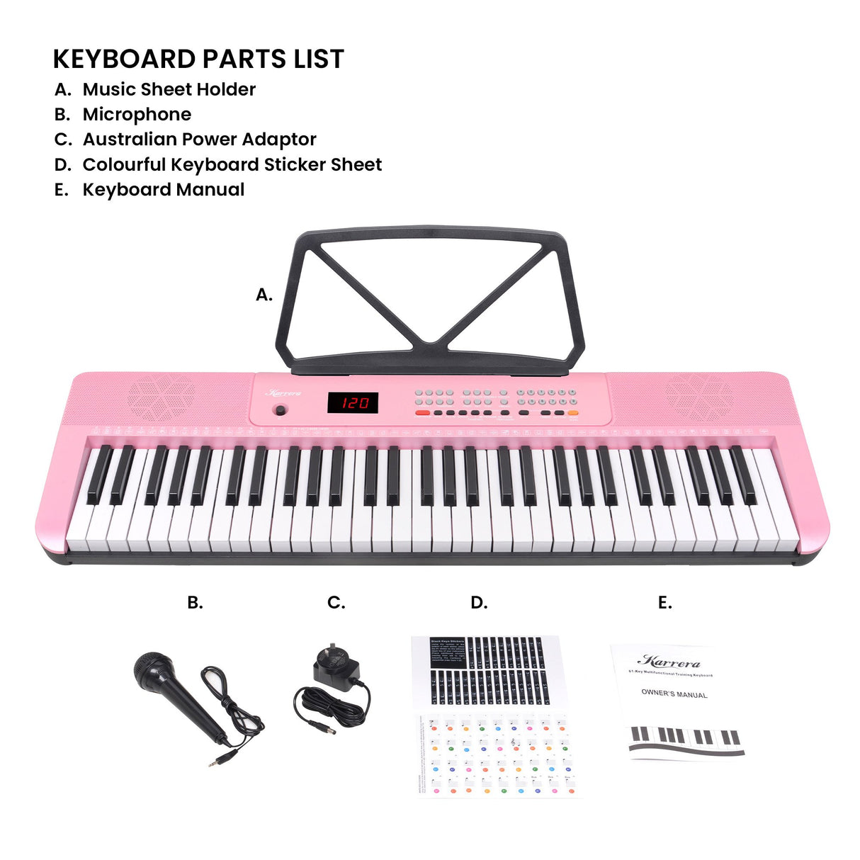 Karrera 61-Key Electronic Piano Keyboard with LED and Folding Stand in Pink CHJ-SD1
