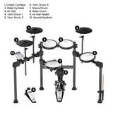 Karrera X23 Electronic Drum Kit with Sound Module, 3 Toms, Snare Quiet Mesh Drum Heads, Cymbals & Pedal - Close-Up Angle