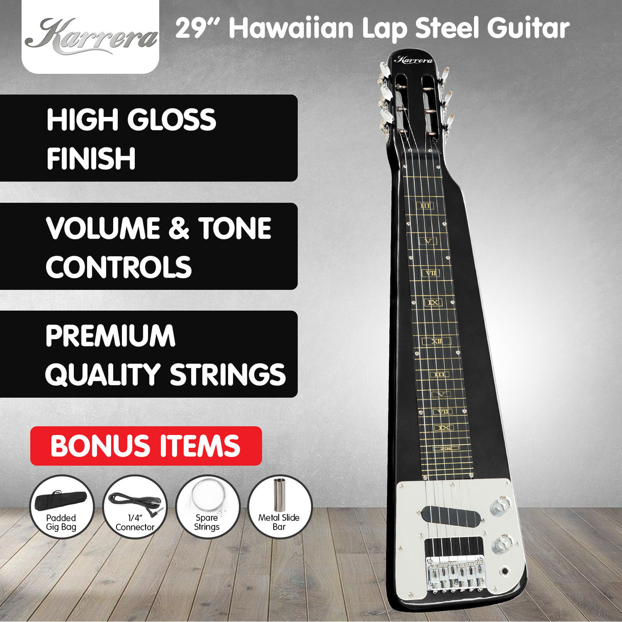 Karrera 29-Inch Electric Lap Steel Guitar - Sleek Black Finish