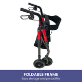 Orthonica Foldable Mobility Steel Rollator 136kg Max Capacity Red - Rear View