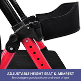 Orthonica Foldable Mobility Steel Rollator 136kg Max Capacity Red - Close-Up Angle