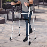 Orthonica Folding Rollator Walker Aluminium Adjustable Handles With Cane Box - Low Angle