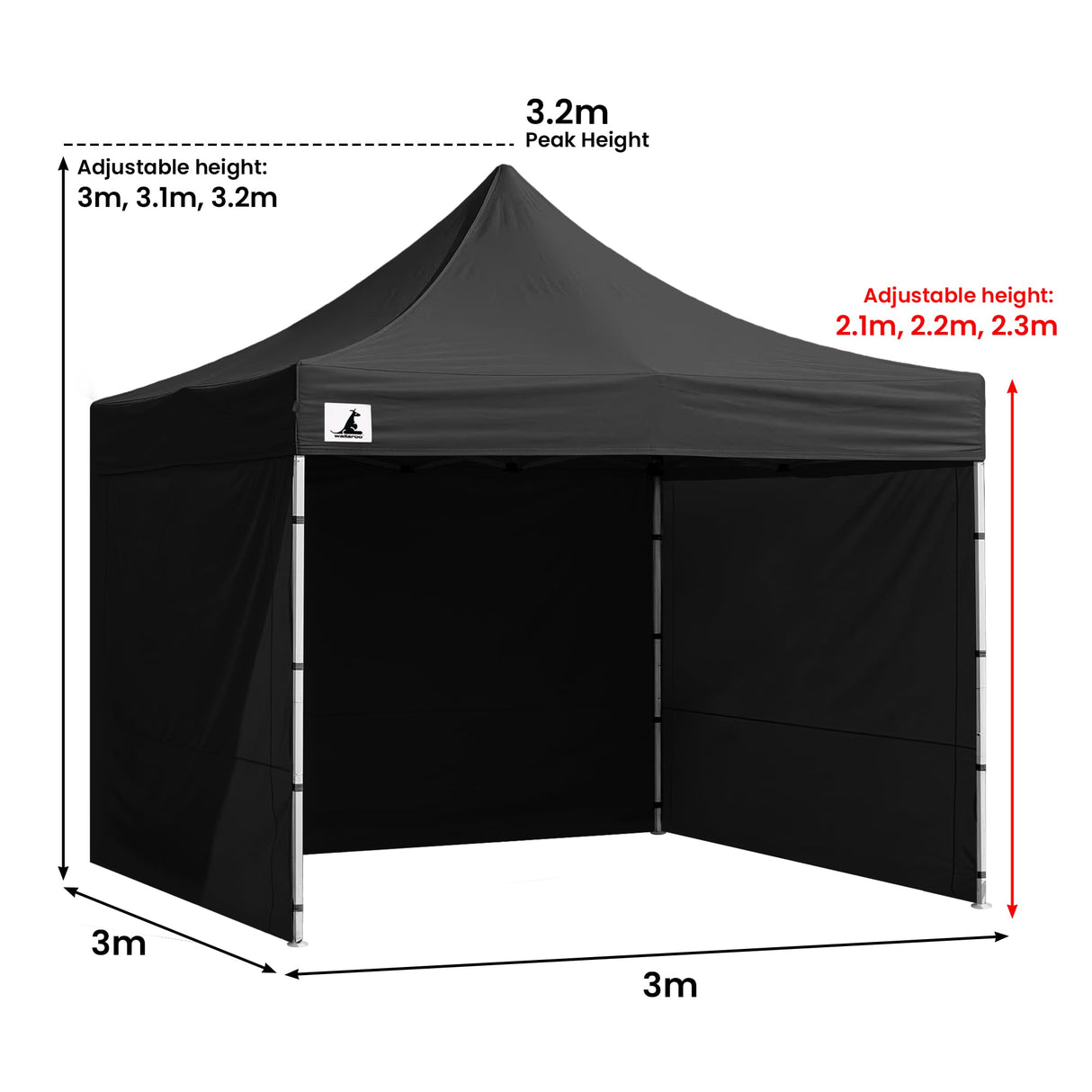 Wallaroo Gazebo Tent Marquee 3x3 PopUp Outdoor Black