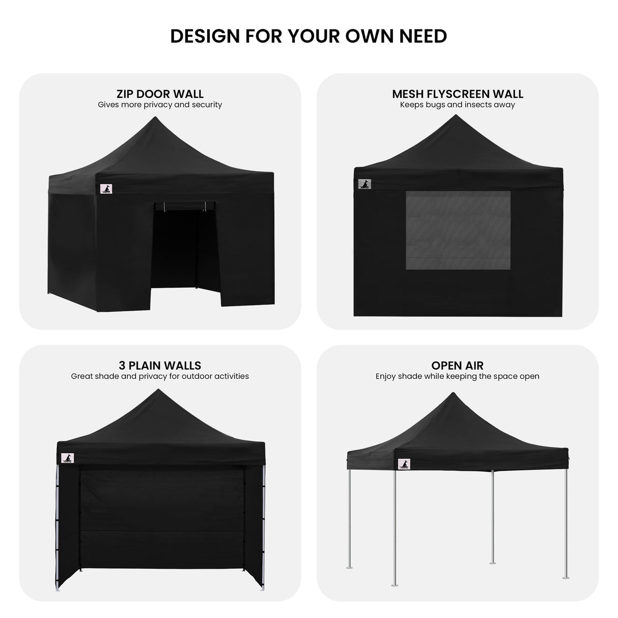 Wallaroo Gazebo Tent Marquee 3x3 PopUp Outdoor Black