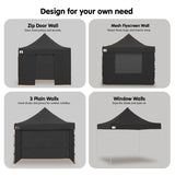 Wallaroo Gazebo Tent Marquee 3x3 PopUp Outdoor Black - Side View