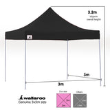 Wallaroo Gazebo Tent Marquee 3x3 PopUp Outdoor Black - 45-Degree Angle