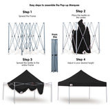 Wallaroo Gazebo Tent Marquee 3x3 PopUp Outdoor Black - Close-Up Angle