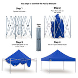 Wallaroo Gazebo Tent Marquee 3x3 PopUp Outdoor- Blue - Rear View