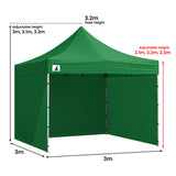Wallaroo Gazebo Tent Marquee 3x3 Popup Outdoor - Green - Side View