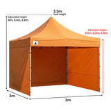 Wallaroo Gazebo Tent Marquee 3x3 PopUp Outdoor - Orange - Side View