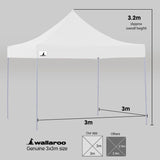 Wallaroo Gazebo Tent Marquee 3x3 PopUp Outdoor Wallaroo White - Low Angle