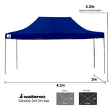 Wallaroo Gazebo Tent Marquee 3x4.5m PopUp Outdoor  Blue - Rear View
