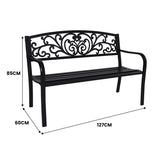 Wallaroo Steel Outdoor Garden Bench - Floral - Front View