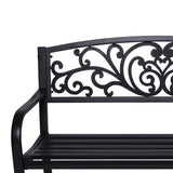 Wallaroo Steel Outdoor Garden Bench - Floral - Close-Up Angle