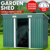 Wallaroo 4ft x 8ft Garden Shed with Base Flat Roof Outdoor Storage - Green - Front View