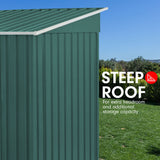 Wallaroo 4ft x 8ft Garden Shed with Base Flat Roof Outdoor Storage - Green - Rear View