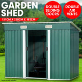 Wallaroo 4ft x 8ft Garden Shed Flat Roof Outdoor Storage - Green - Front View
