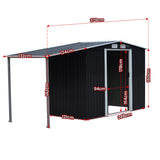 Wallaroo 4x8ft Zinc Steel Garden Shed with Open Storage - Black - Front View