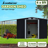 Wallaroo 4x8ft Zinc Steel Garden Shed with Open Storage - Black - Extra Image