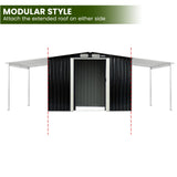 Wallaroo 6x8ft Zinc Steel Garden Shed with Open Storage - Black - 45-Degree Angle