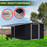 Wallaroo 6x8ft Zinc Steel Garden Shed with Open Storage - Black - Low Angle