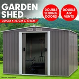 Wallaroo Garden Shed Spire Roof 8ft x 8ft Outdoor Storage Shelter - Grey - Front View