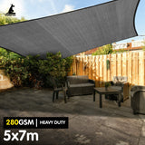 Wallaroo 280gsm Outdoor Sun Shade Sail Canopy Grey - 5m X 7m - Front View