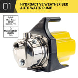 HydroActive 800w Weatherised Water Pump Without Controller- Yellow - Top-Down View