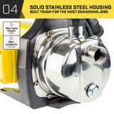 HydroActive 800w Weatherised Water Pump Without Controller- Yellow - Close-Up Angle