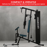 Powertrain JX-300 Multi Station Home Gym 44kg Weight Stack Cable Machine, Curl Pad Leg Extension and Pull-down Bar - Rear View