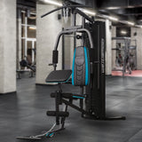 Powertrain JX-300 Multi Station Home Gym 44kg Weight Stack Cable Machine, Curl Pad Leg Extension and Pull-down Bar - Low Angle