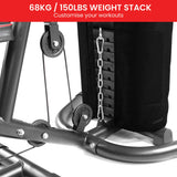 Powertrain Multi Station Home Gym With 68kg Weights Preacher Curl Pad - Rear View