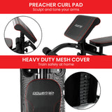 Powertrain Multi Station Home Gym With 68kg Weights Preacher Curl Pad - Close-Up Angle