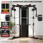 Powertrain Functional Trainer Power Rack Home Gym Cable Crossover Machine with 136kg Dual Weight Stack & Pull Up Bar