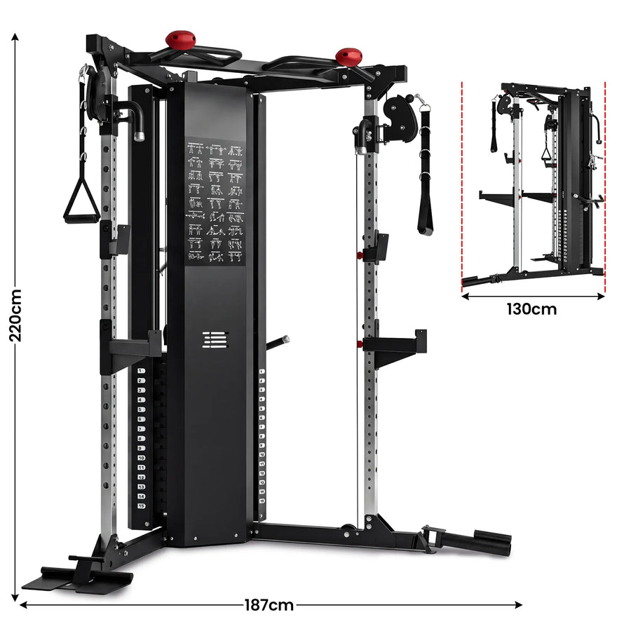 Powertrain Functional Trainer Power Rack Home Gym Cable Crossover Machine with 136kg Dual Weight Stack & Pull Up Bar