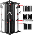 Powertrain Functional Trainer Power Rack Home Gym Cable Crossover Machine with 136kg Dual Weight Stack & Pull Up Bar