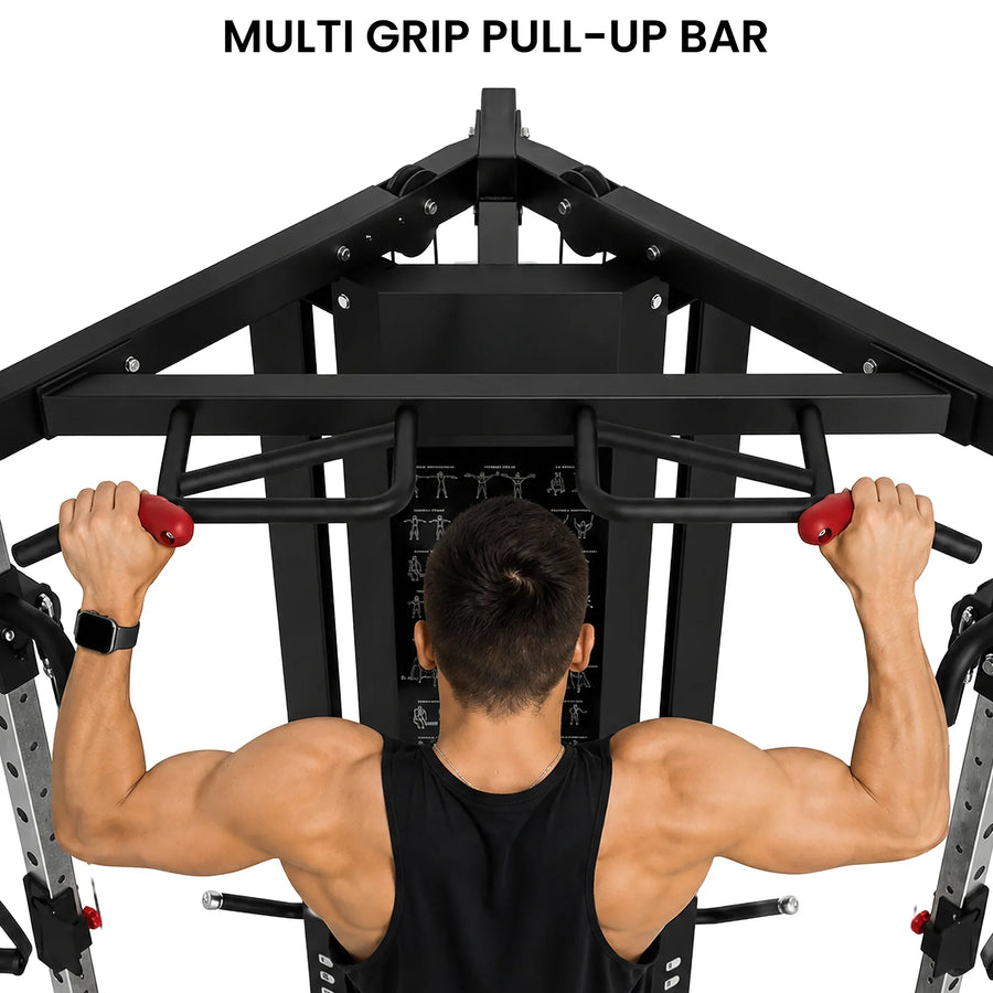 Powertrain Functional Trainer Power Rack Home Gym Cable Crossover Machine with 136kg Dual Weight Stack & Pull Up Bar