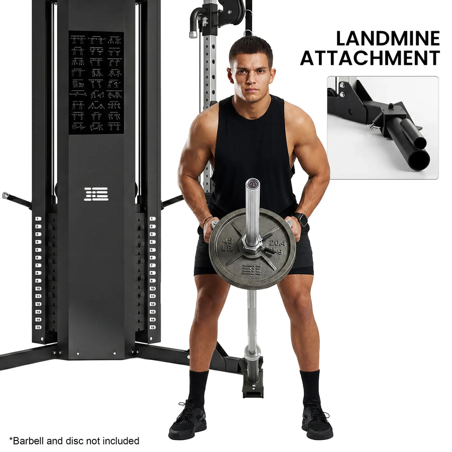 Powertrain Functional Trainer Power Rack Home Gym Cable Crossover Machine with 136kg Dual Weight Stack & Pull Up Bar