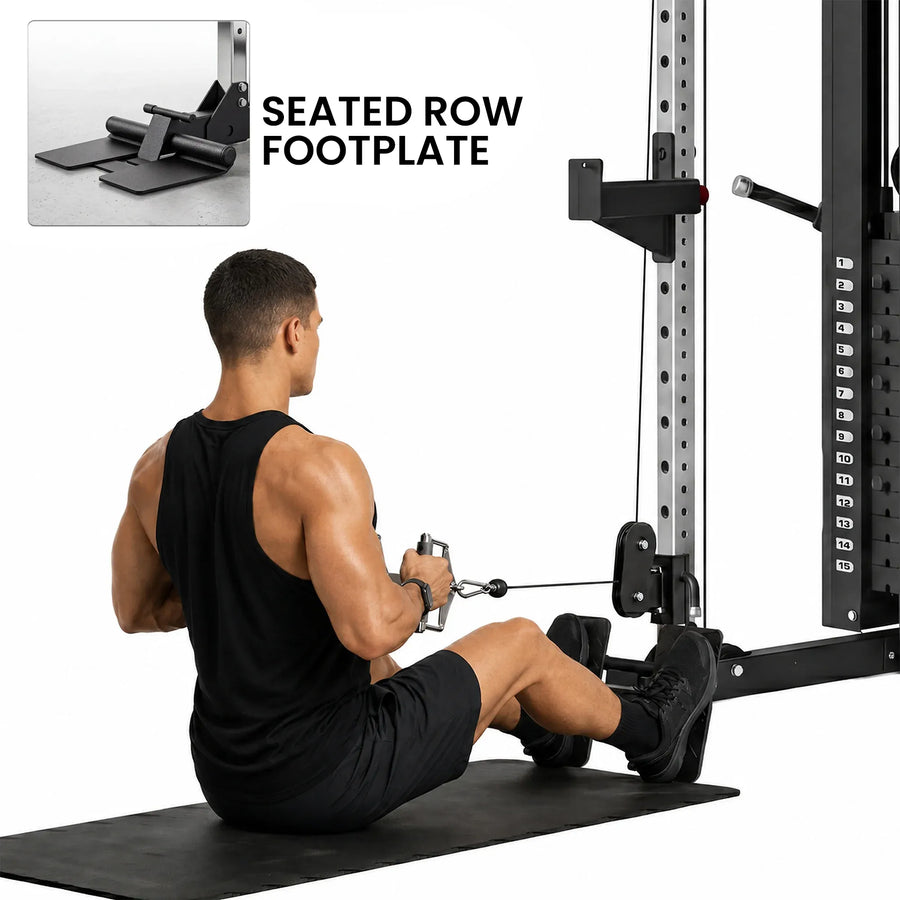 Powertrain Functional Trainer Power Rack Home Gym Cable Crossover Machine with 136kg Dual Weight Stack & Pull Up Bar