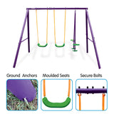 Kahuna Kids 4-Seater Swing Set Purple Green - 45-Degree Angle