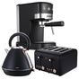 Pronti Breakfast Set with Rose Gold Kettle & Toaster with 1.2L Espresso Machine - Black