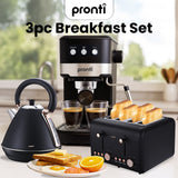 Pronti Breakfast Set with Rose Gold Kettle & Toaster with 1.2L Espresso Machine - Black - Front View