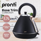 Pronti Breakfast Set with Rose Gold Kettle & Toaster with 1.2L Espresso Machine - Black - Top-Down View