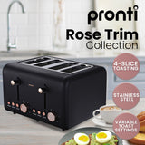 Pronti Breakfast Set with Rose Gold Kettle & Toaster with 1.2L Espresso Machine - Black - 45-Degree Angle