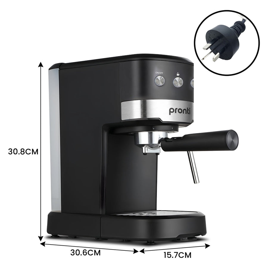 Pronti Breakfast Set with Rose Gold Kettle & Toaster with 1.2L Espresso Machine - Black