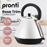 Pronti Breakfast Set with Rose Gold Kettle & Toaster with 1.2L Espresso Machine - White - Top-Down View