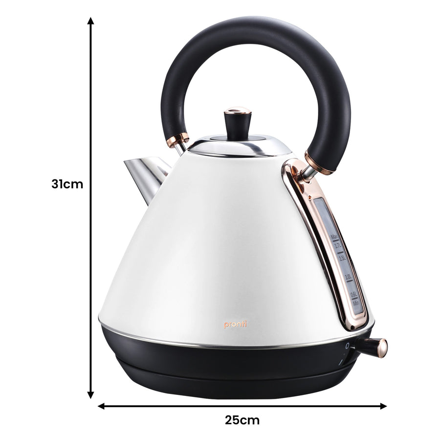 Pronti Breakfast Set with Rose Gold Kettle & Toaster with 1.2L Espresso Machine - White