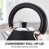 Elegant Rose Gold Trim 1.7L Stainless Steel Kettle - Black - Top-Down View
