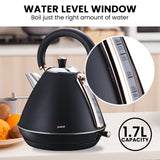 Elegant Rose Gold Trim 1.7L Stainless Steel Kettle - Black - Close-Up Angle
